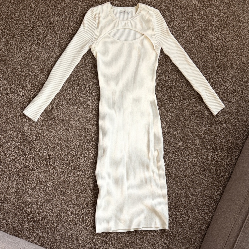 Abercrombie & Fitch Cream Long Sleeve Sweater Dress
